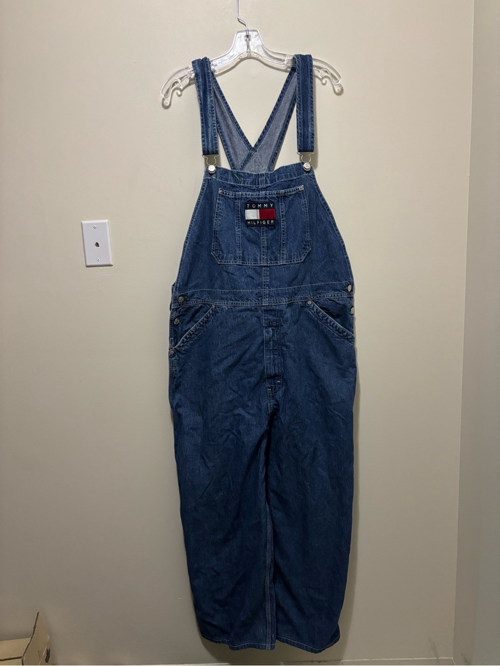 Vintage Tommy Hilfiger Made in Canada Denim Bib Overalls Dark Wash Size Large